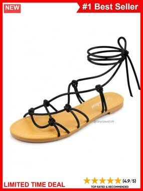 Lace Up Gladiator Flat Sandals Strappy Adjustable Summer Dressy